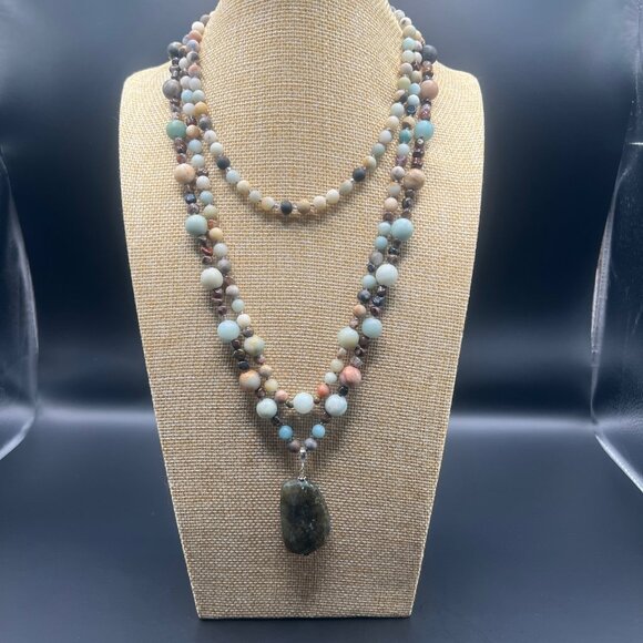 Artisan Chalcedony & Tiger's Eye Multi Strand Statement Necklace - Picture 1 of 6
